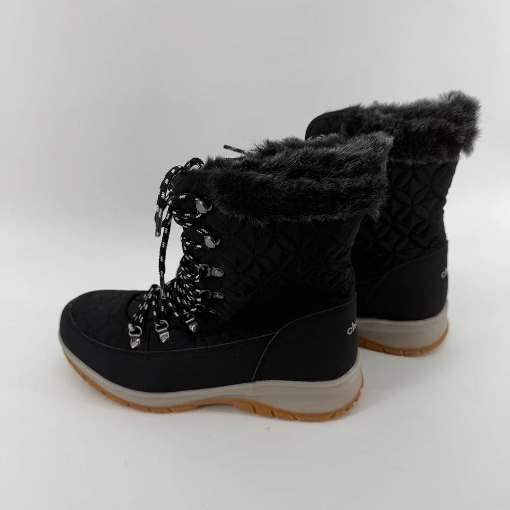 Chooka Belltown Mid Faux Fur Black Winter Boots Insulated Water Repellent Size 9